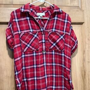 Michael Kors red plaid gold embellished shirt